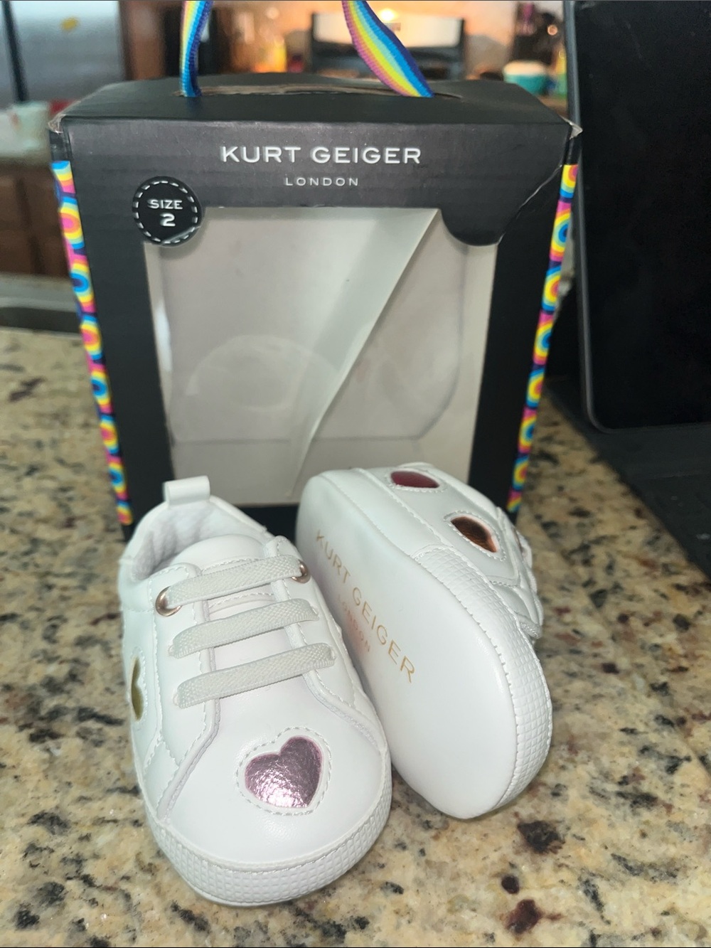 Kurt Geiger baby White Leather Sneakers with Metallic Heart Accents